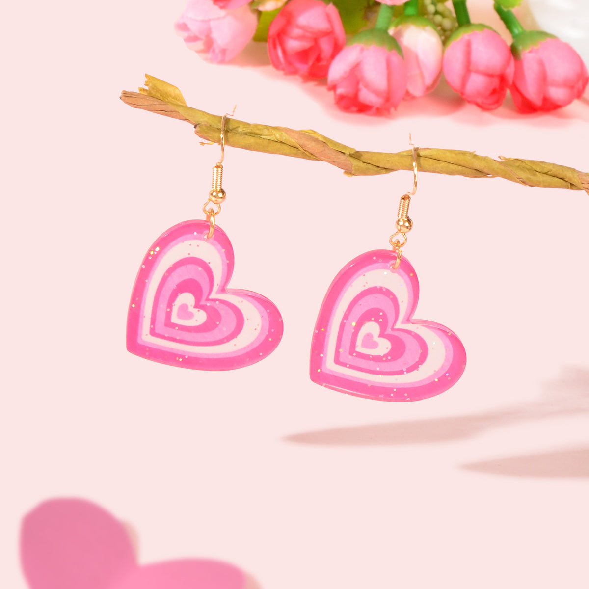 Candy Colour Pink Purple Acrylic Heart Pendant Earrings