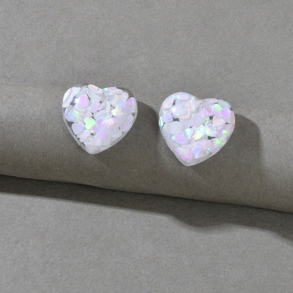Love Heart Handmade Sparkle Glitter Stud Earrings Resin Jewelry