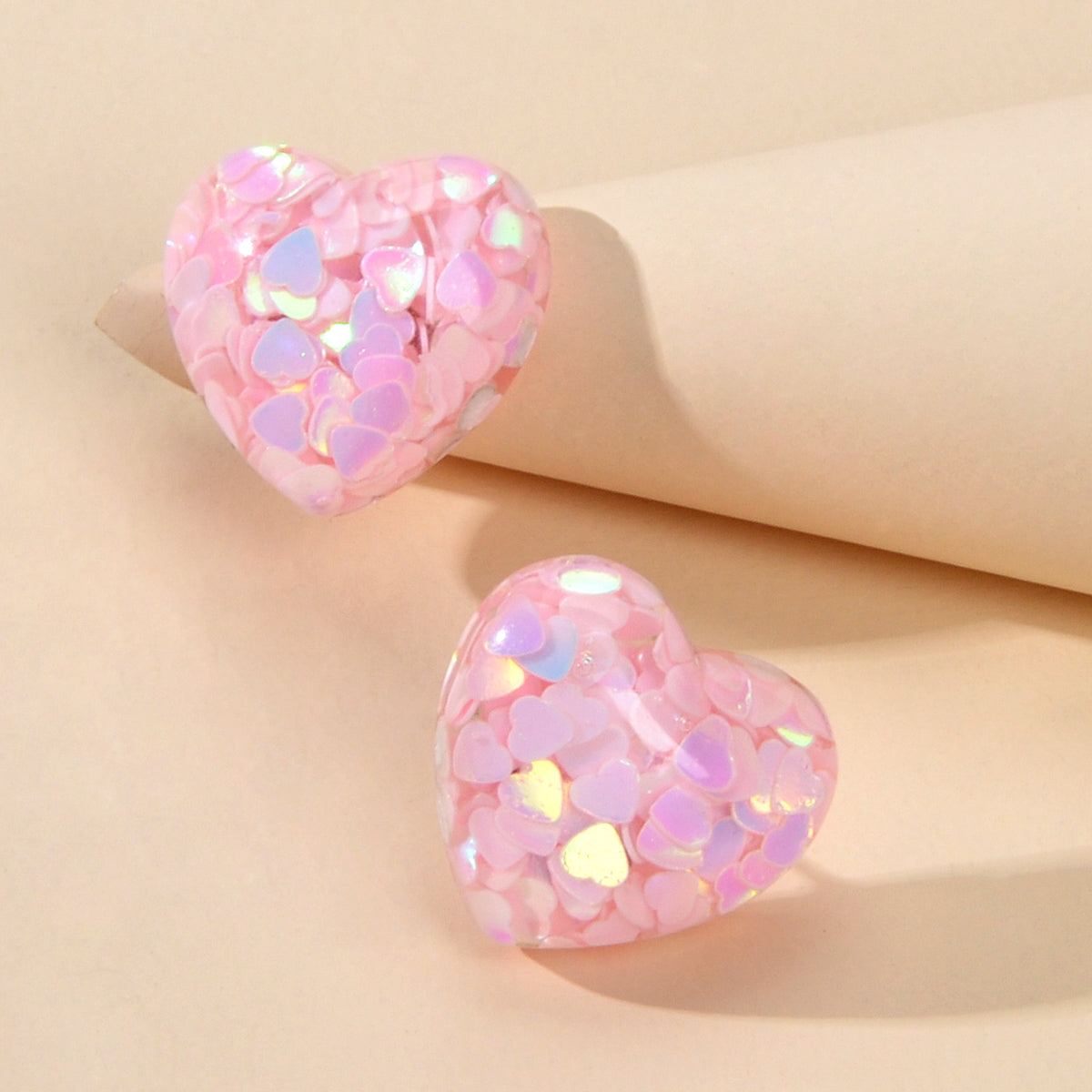 Love Heart Handmade Sparkle Glitter Stud Earrings Resin Jewelry