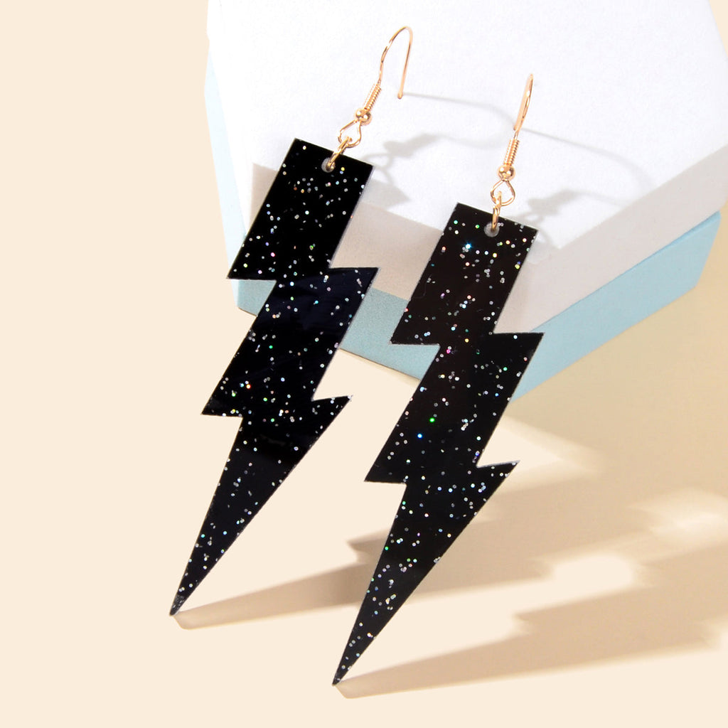 Sparkling Retro Acrylic Lightning Bolt Dangle Earrings