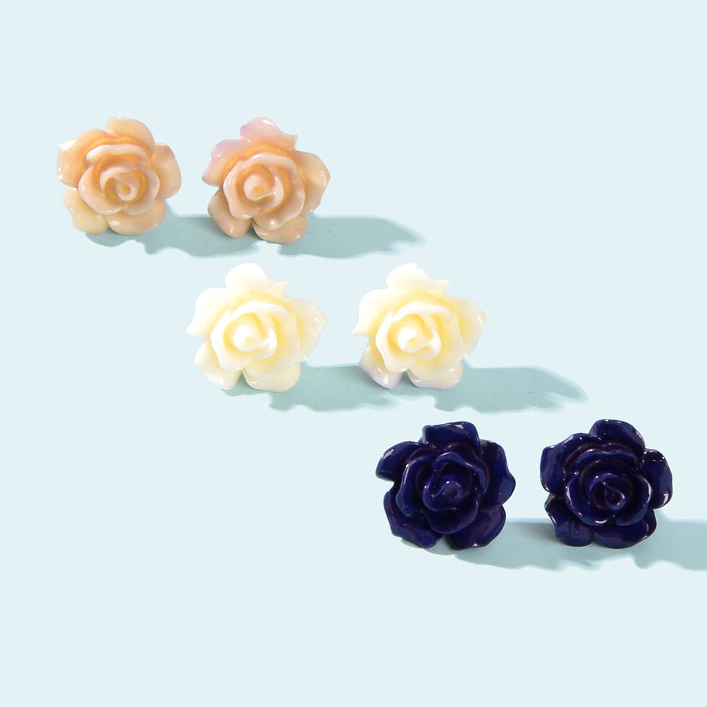 3 Pairs Resin Rose Flower Earrings Ear Stud