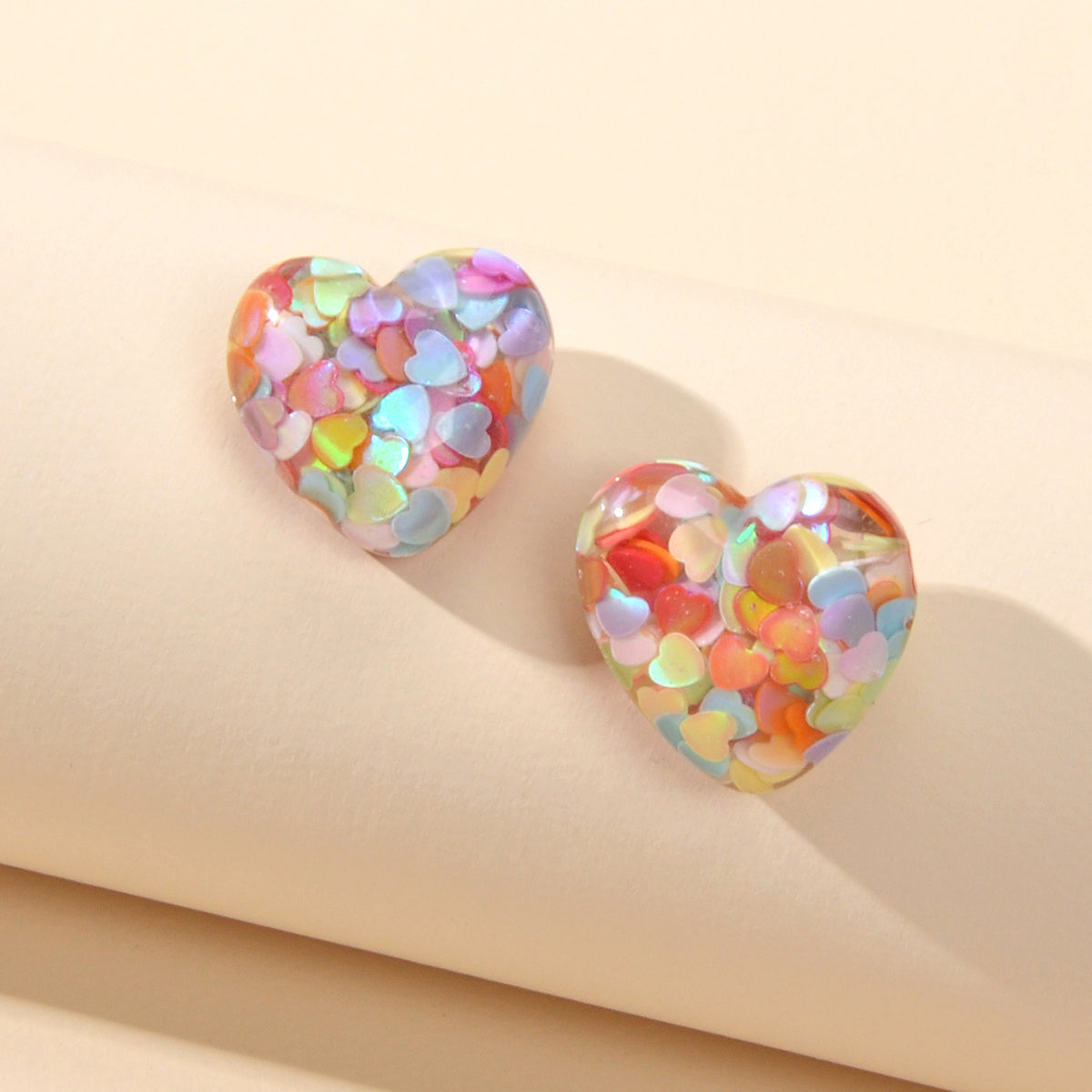 Love Heart Handmade Sparkle Glitter Stud Earrings Resin Jewelry
