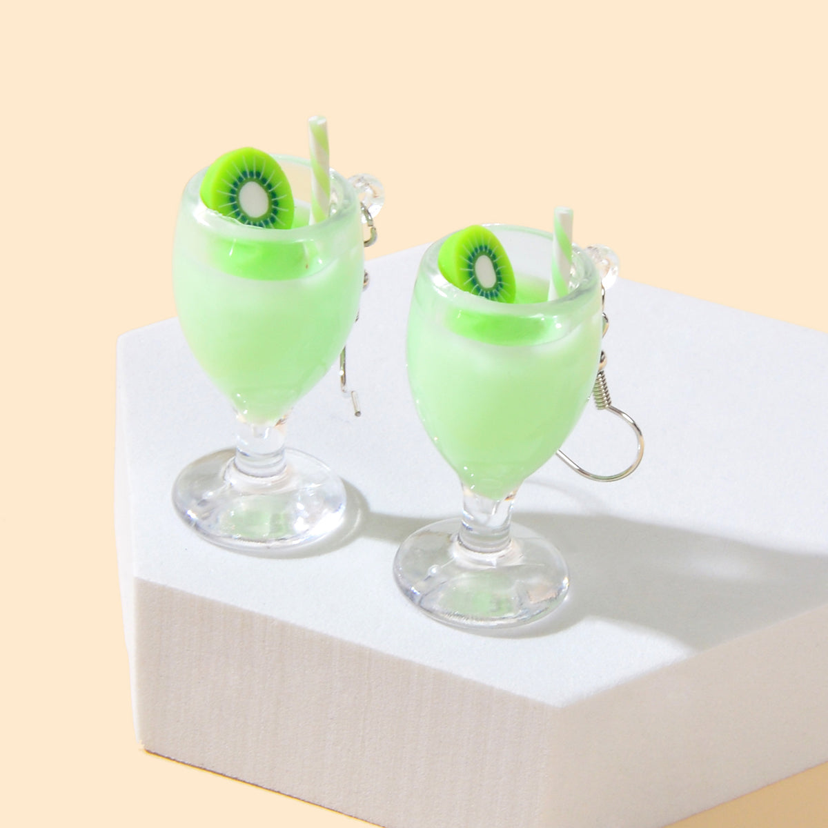 Green Resin Fruit Kiwi Drink Earrings