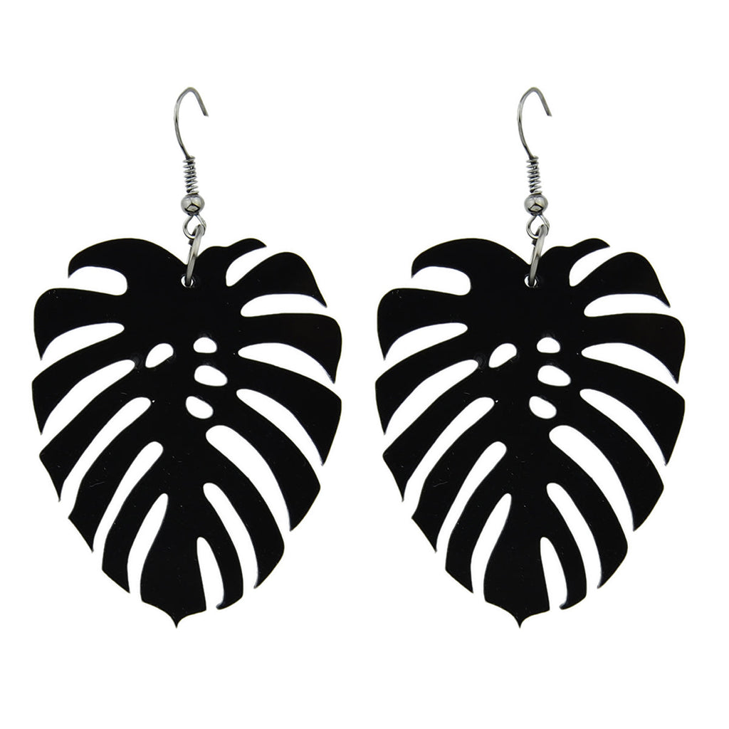 Black Acrylic Leaf Earrings
