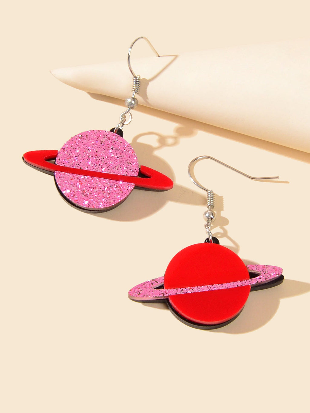 Red Resin Acrylic Planet Earrings