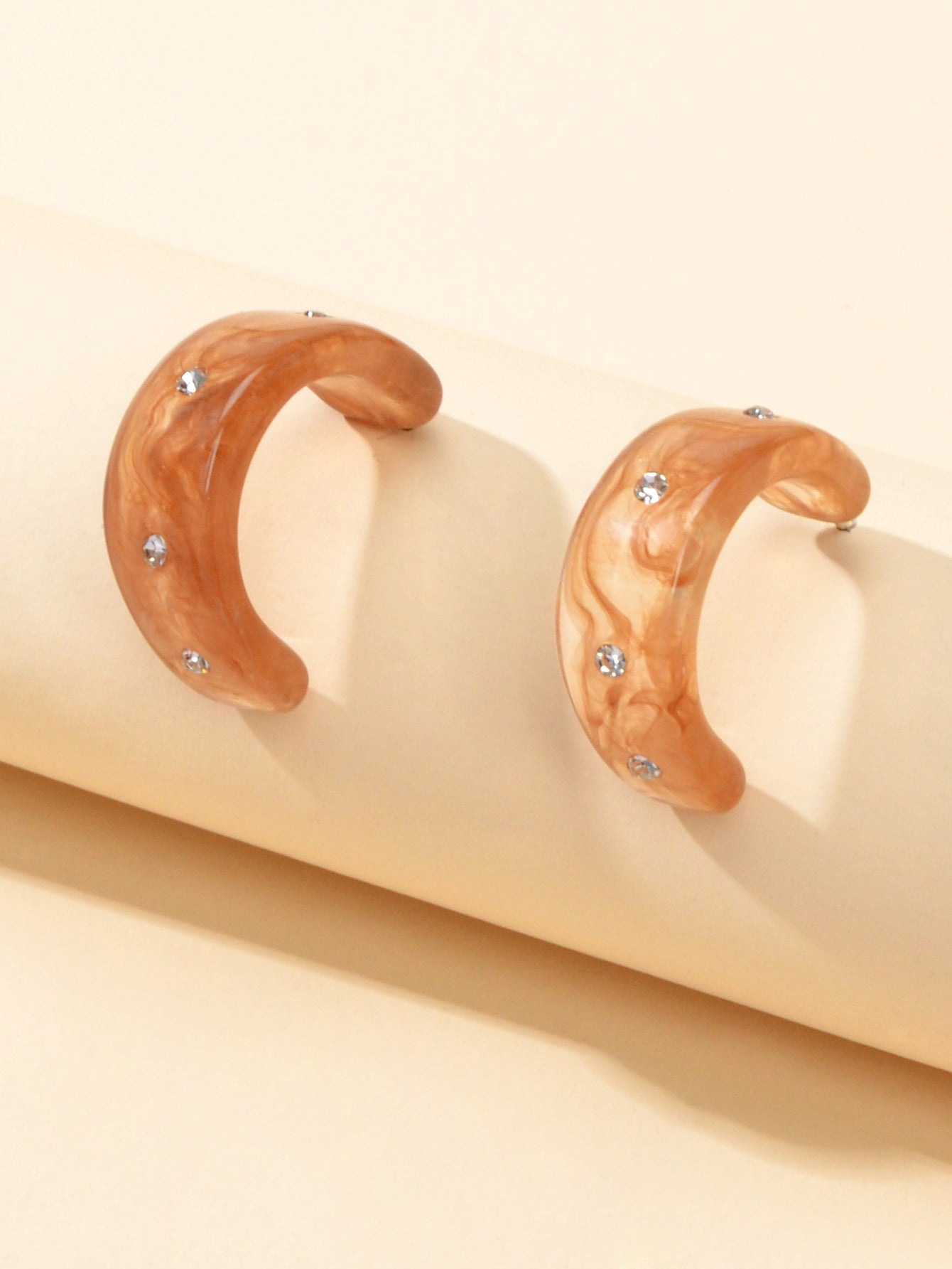 Rhinestone Brown Resin C shape Hoop