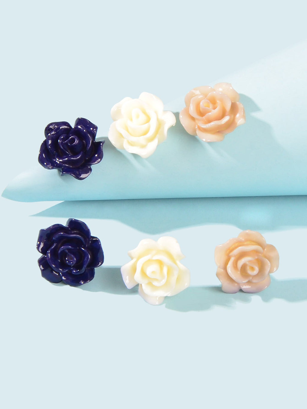 3 Pairs Resin Rose Flower Earrings Ear Stud