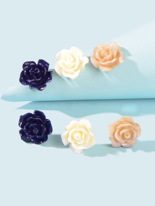 3 Pairs Resin Rose Flower Earrings Ear Stud
