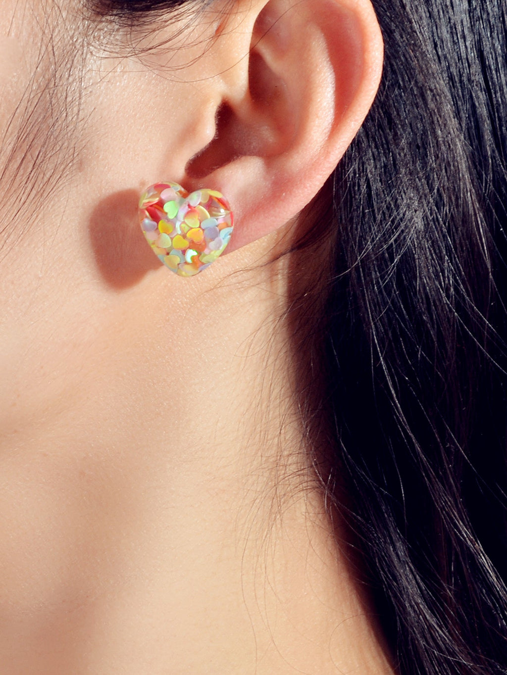 Love Heart Handmade Sparkle Glitter Stud Earrings Resin Jewelry
