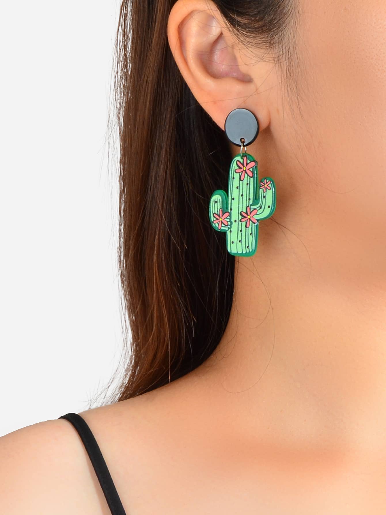 Green Resin Cactus Earrings
