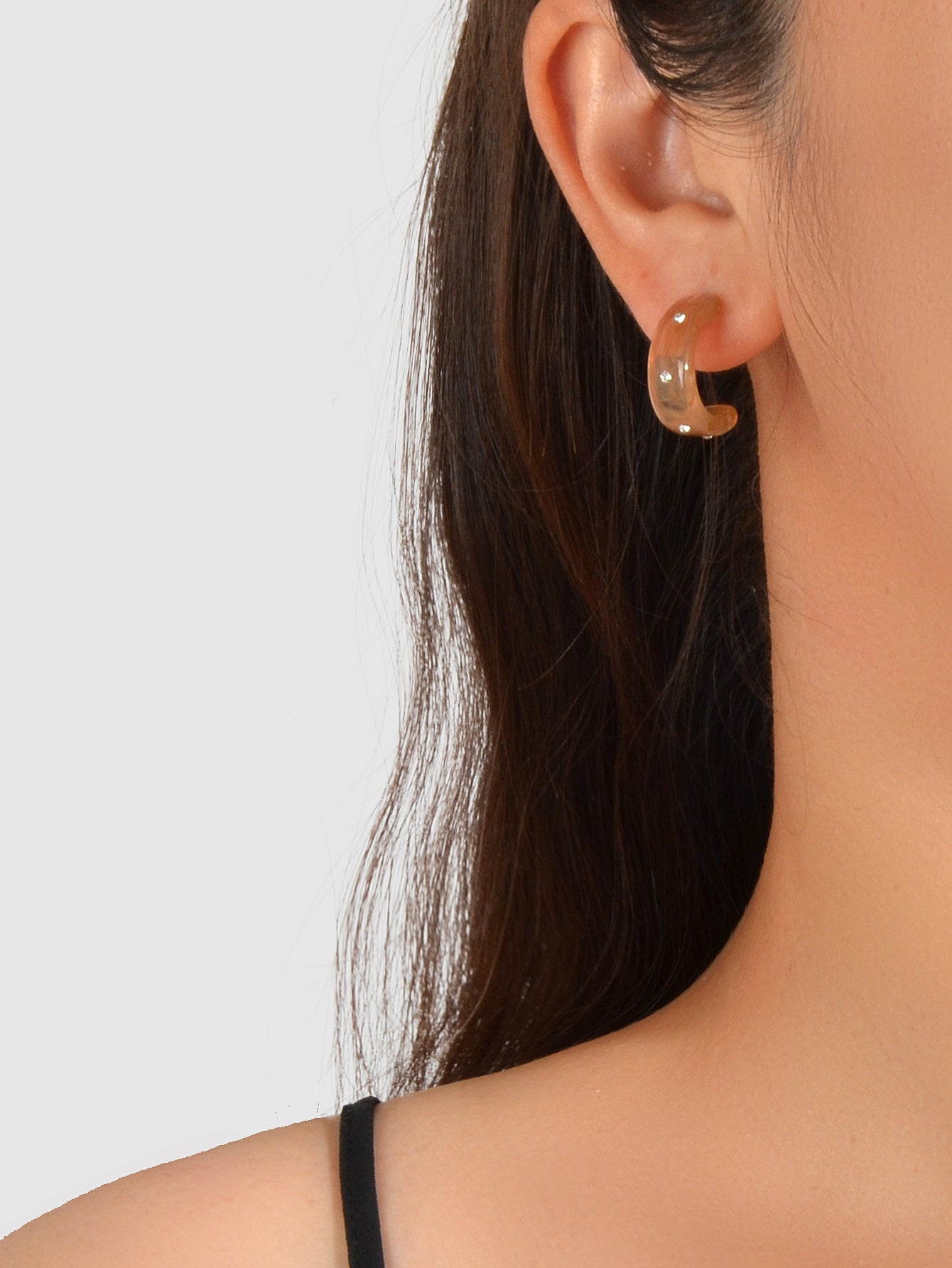 Rhinestone Brown Resin C shape Hoop