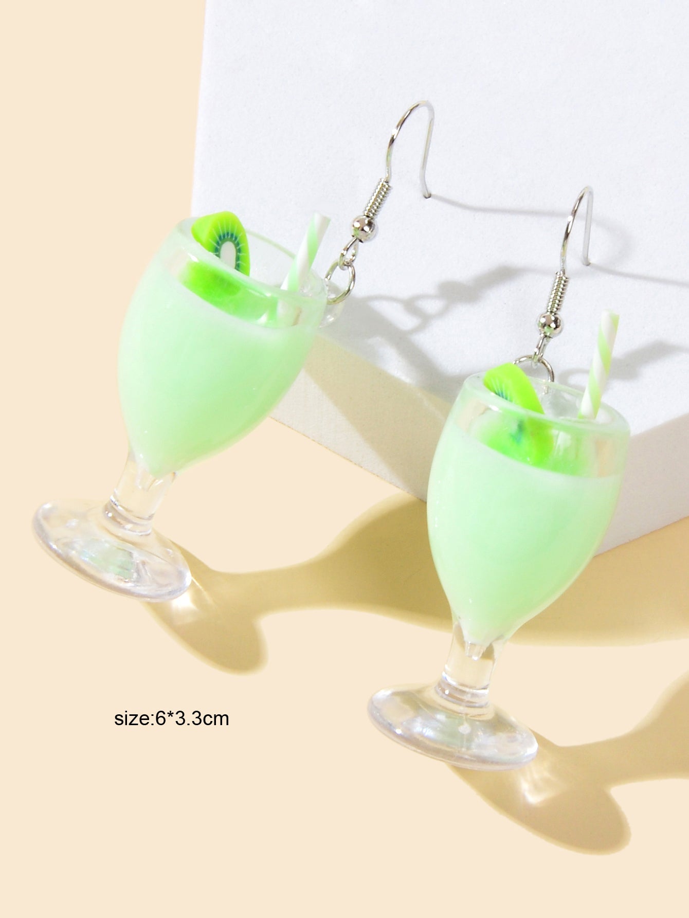 Green Resin Fruit Kiwi Drink Earrings