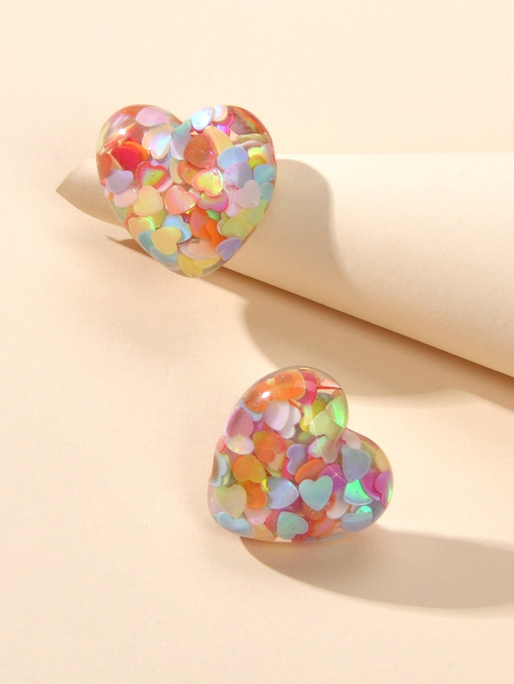 Love Heart Handmade Sparkle Glitter Stud Earrings Resin Jewelry
