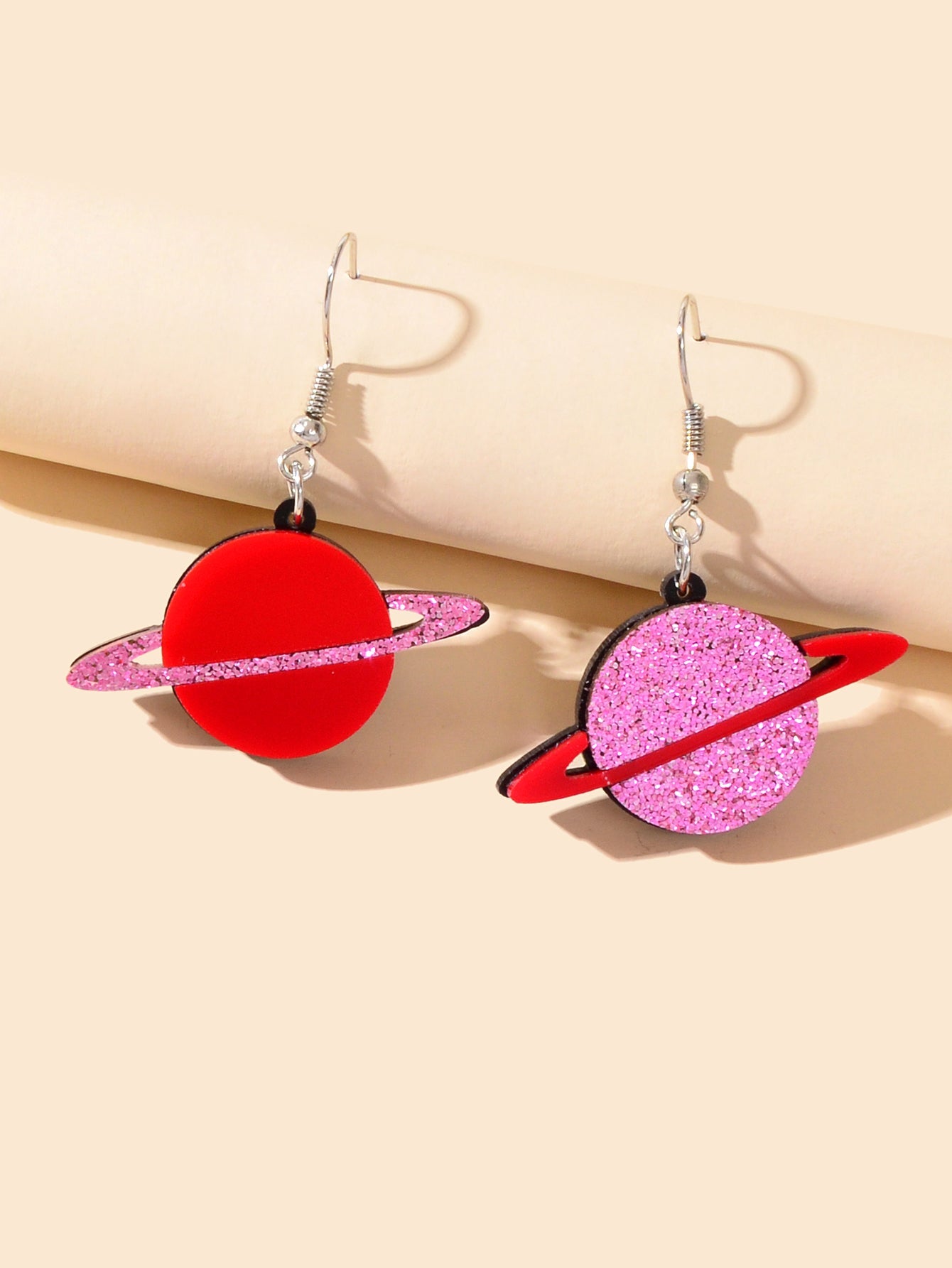 Red Resin Acrylic Planet Earrings