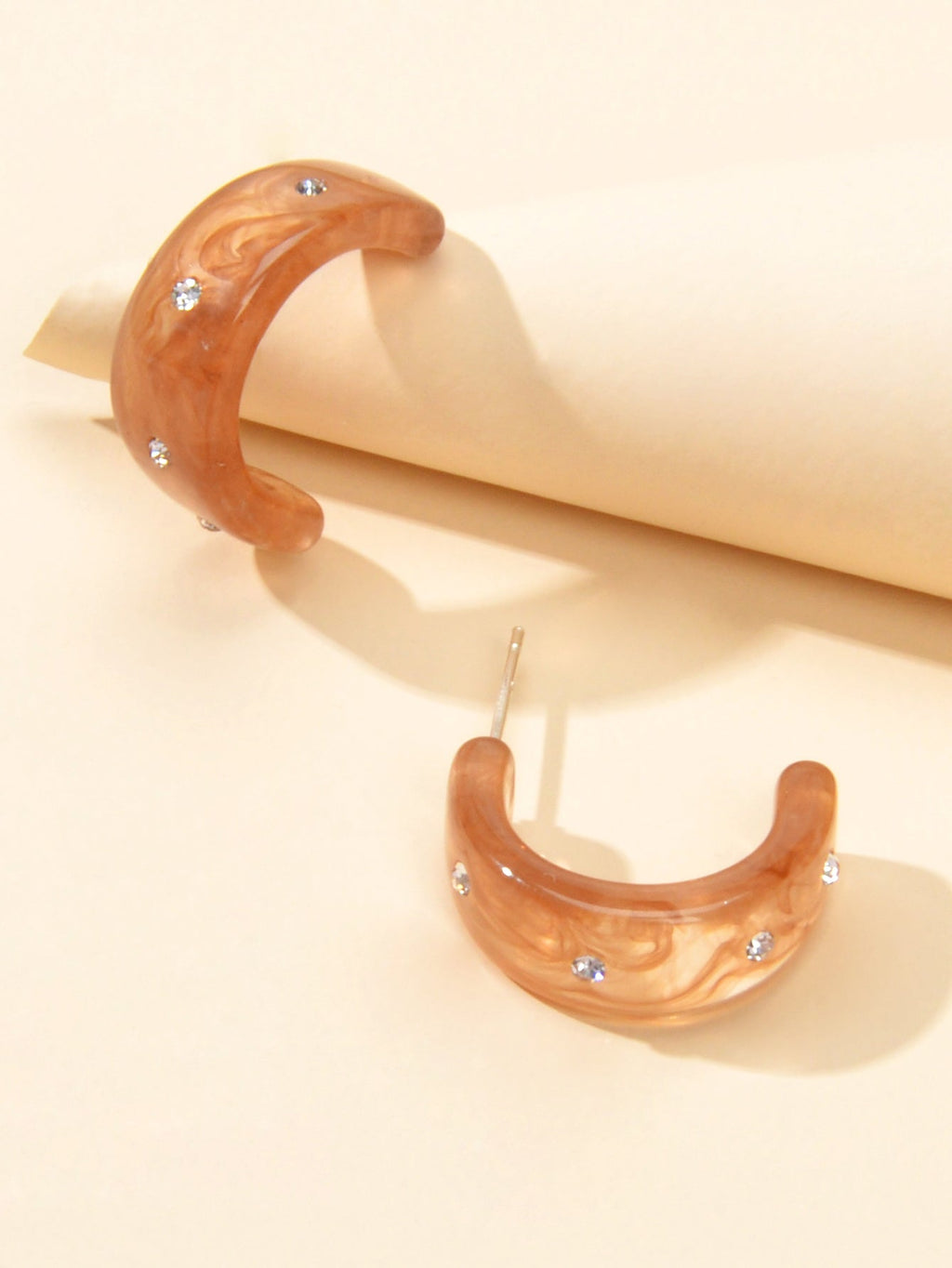Rhinestone Brown Resin C shape Hoop