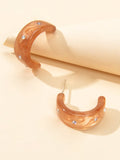 Rhinestone Brown Resin C shape Hoop