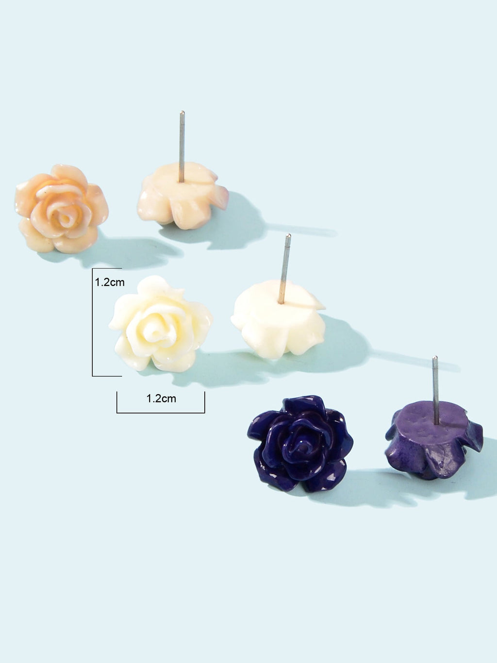 3 Pairs Resin Rose Flower Earrings Ear Stud