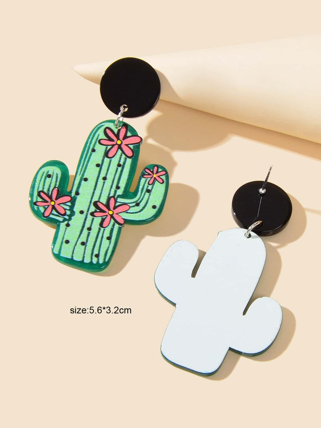 Green Resin Cactus Earrings