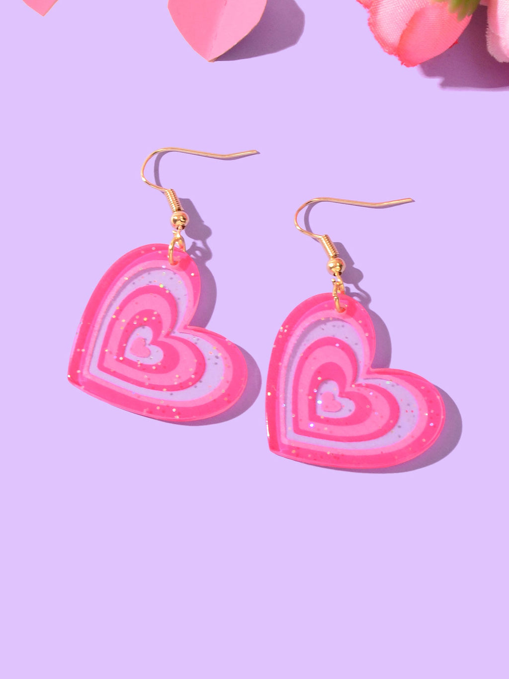 Candy Colour Pink Purple Acrylic Heart Pendant Earrings
