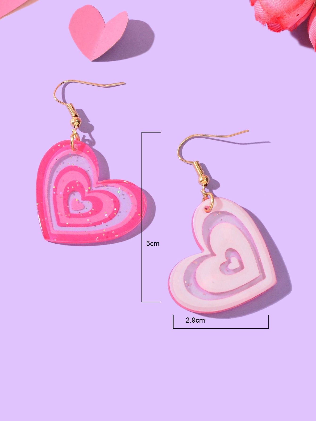 Candy Colour Pink Purple Acrylic Heart Pendant Earrings
