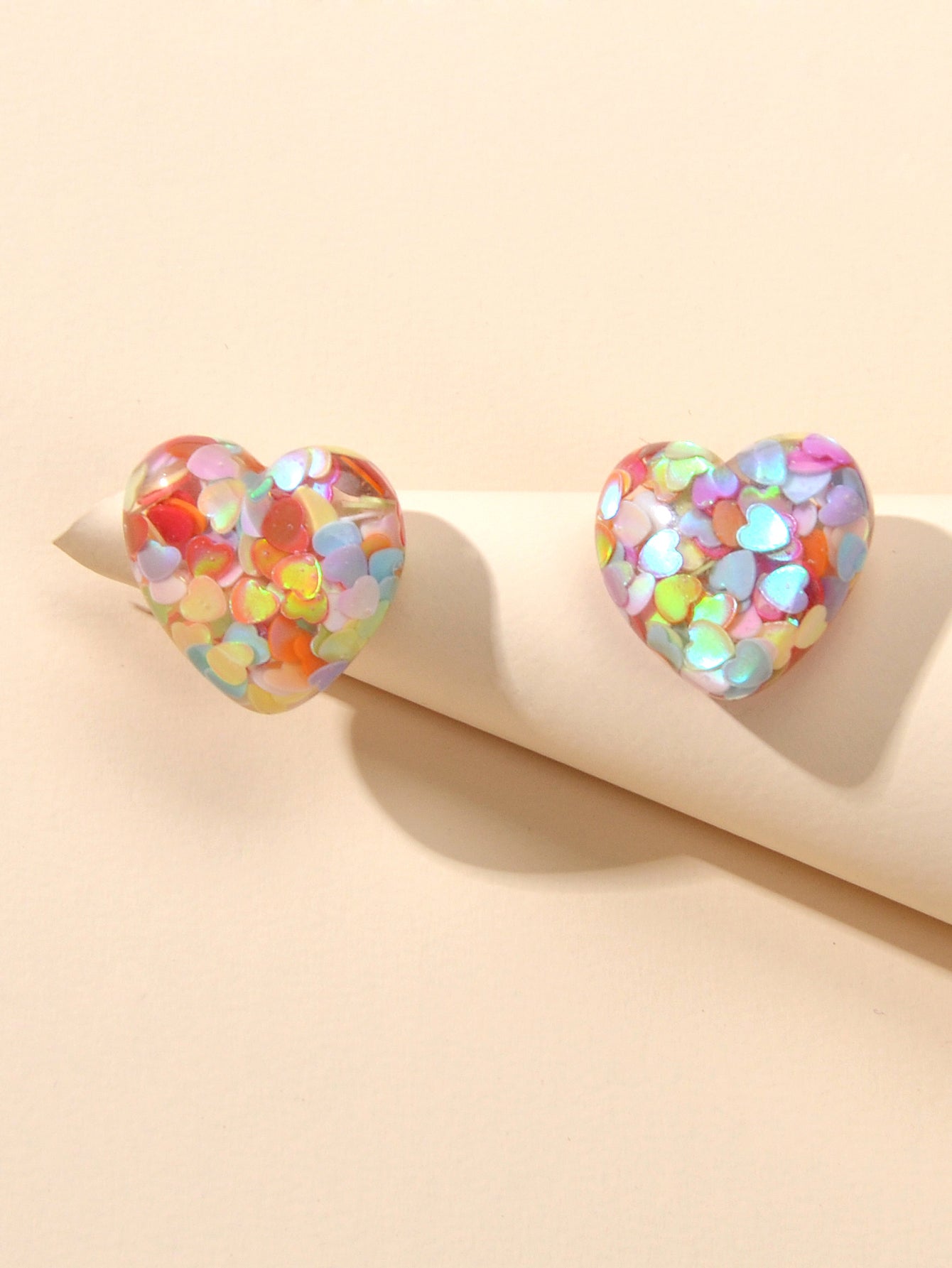Love Heart Handmade Sparkle Glitter Stud Earrings Resin Jewelry