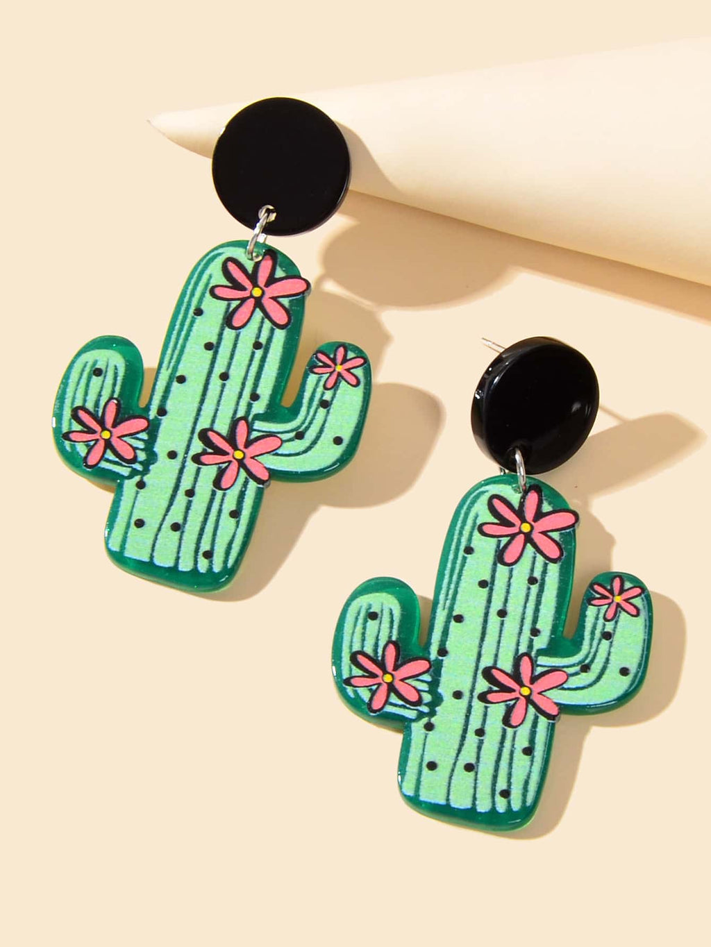 Green Resin Cactus Earrings