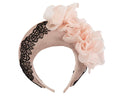 Tall halo crown fascinator with lace and flowers
