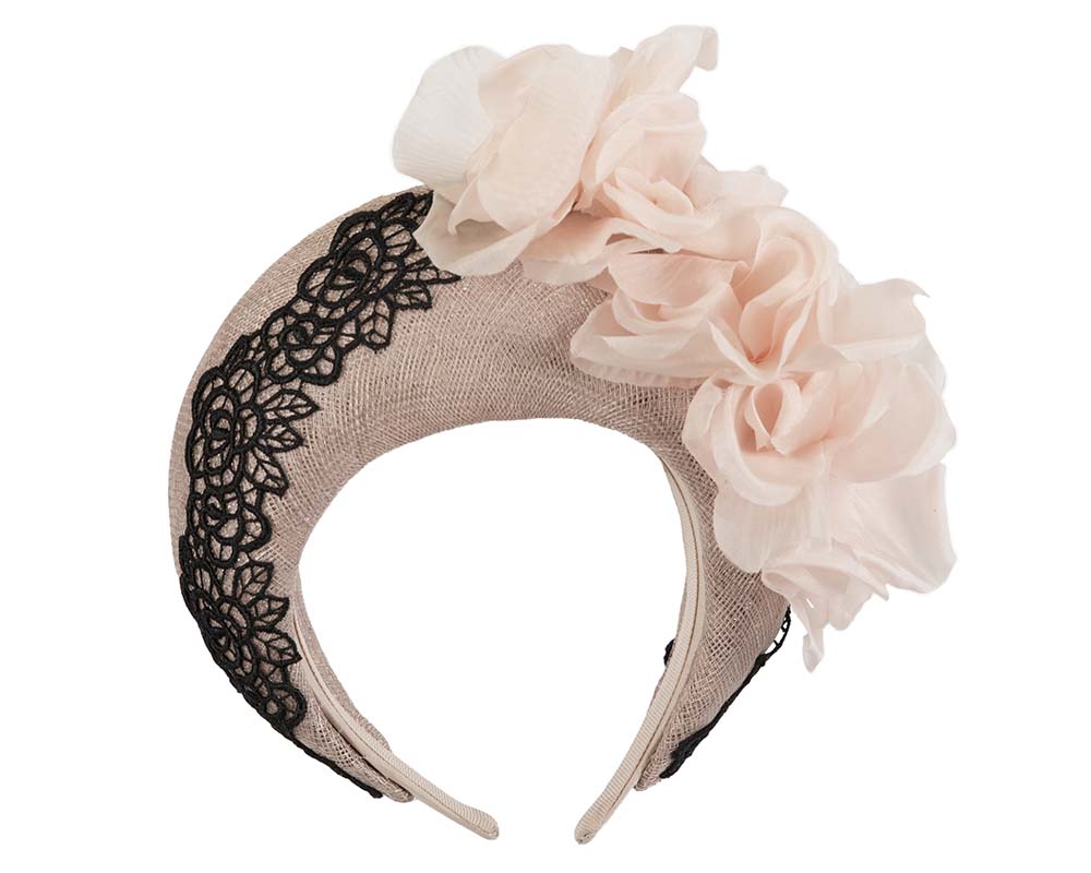 Tall halo crown fascinator with lace and flowers