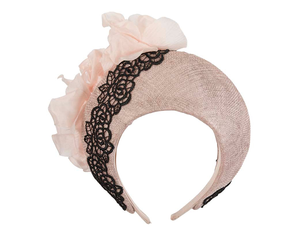 Tall halo crown fascinator with lace and flowers