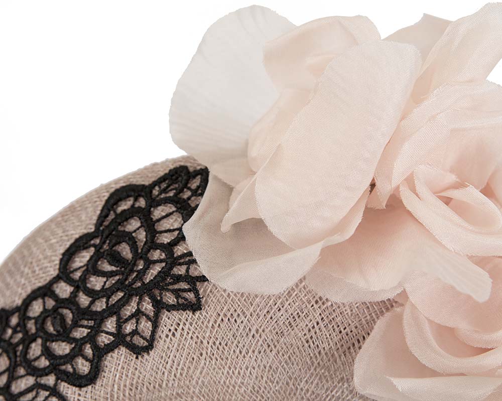 Tall halo crown fascinator with lace and flowers