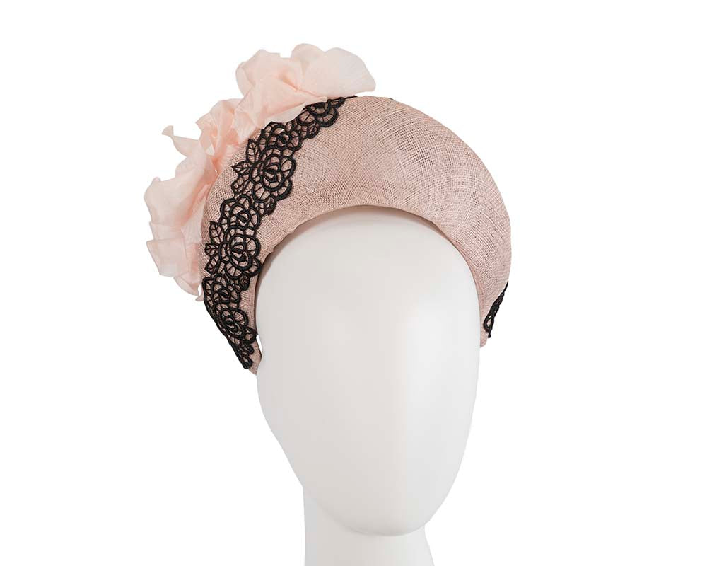Tall halo crown fascinator with lace and flowers