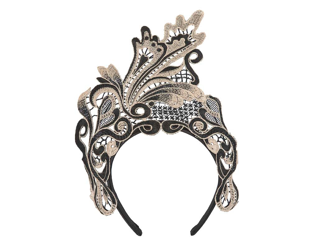 Exclusive Black & Nude Lace Crown Fascinator by Cupids Millinery