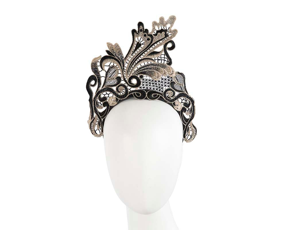 Exclusive Black & Nude Lace Crown Fascinator by Cupids Millinery