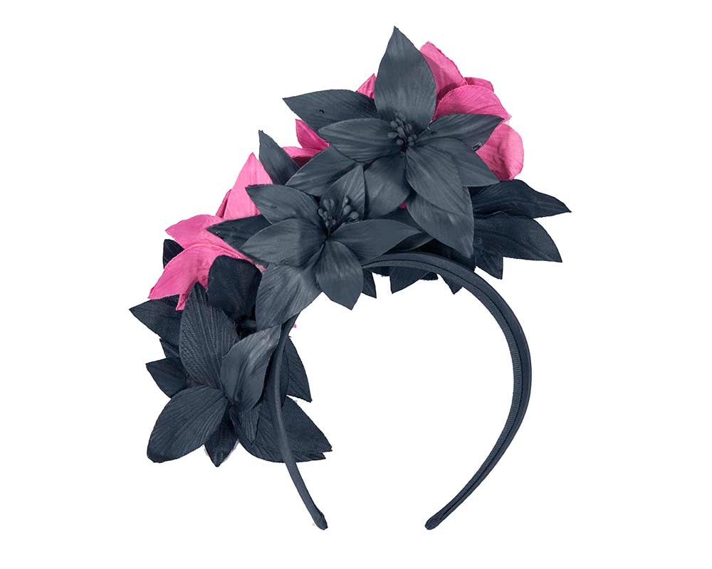 Navy & Fuchsia flower fascinator by Cupids Millinery