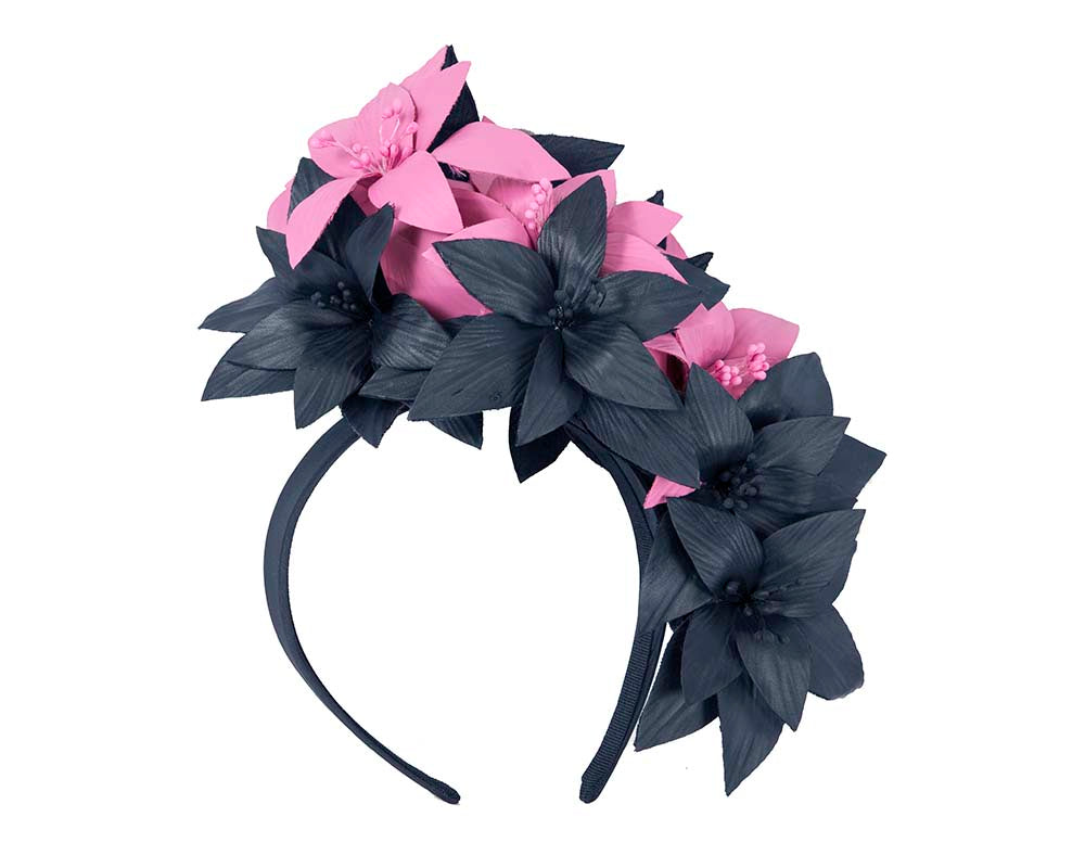 Navy & Fuchsia flower fascinator by Cupids Millinery