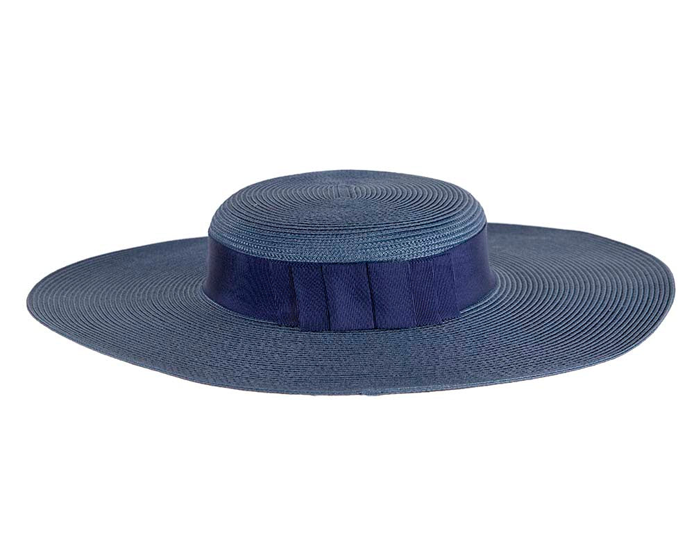 Wide brim navy boater hat