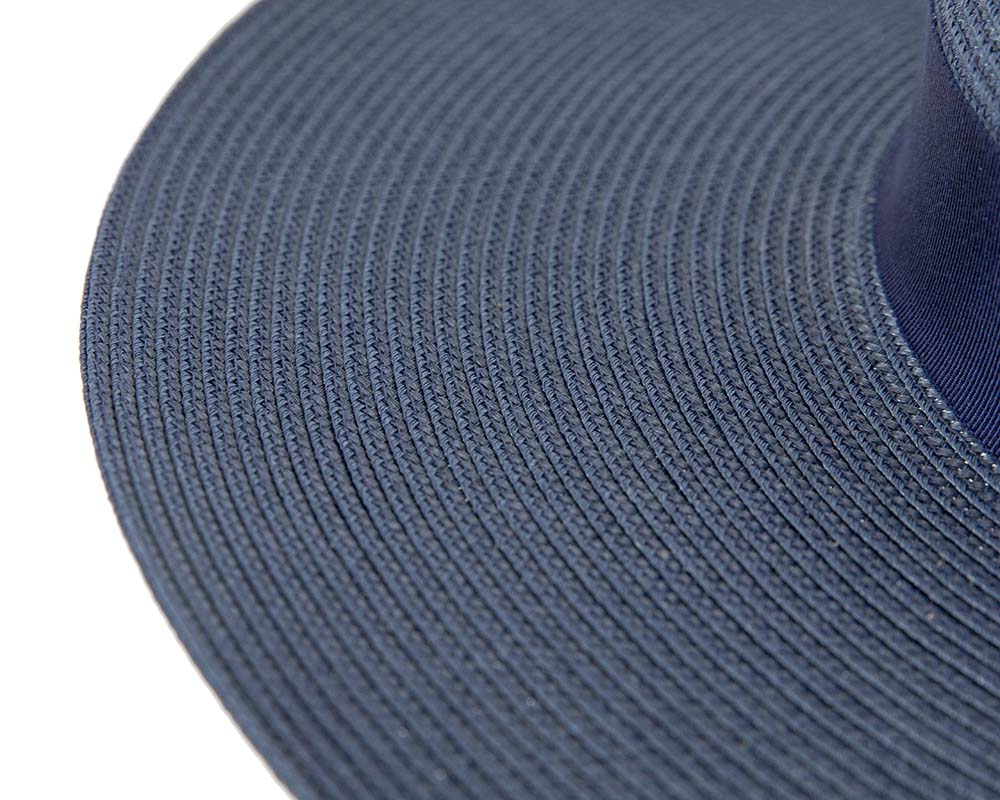 Wide brim navy boater hat