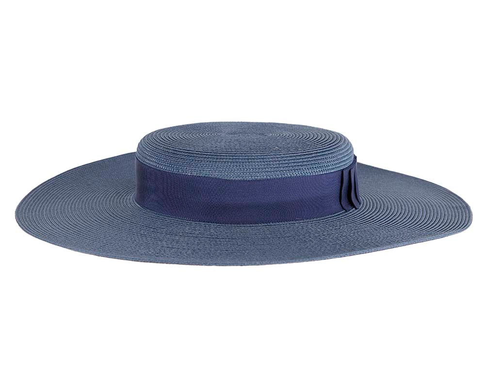 Wide brim navy boater hat
