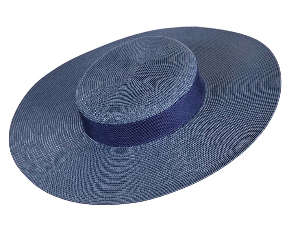 Wide brim navy boater hat