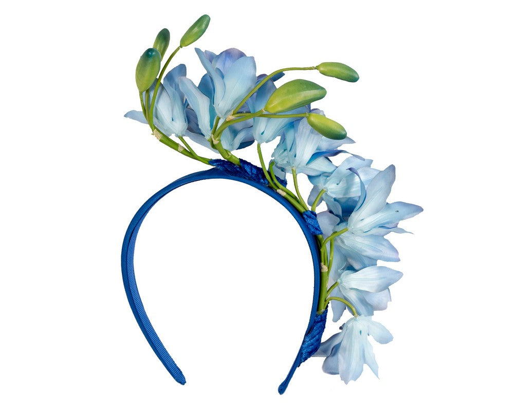 Exclusive blue flower fascinator headband by Cupids Millinery
