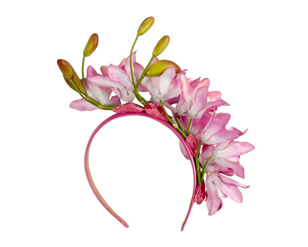 Exclusive pink flower fascinator headband by Cupids Millinery