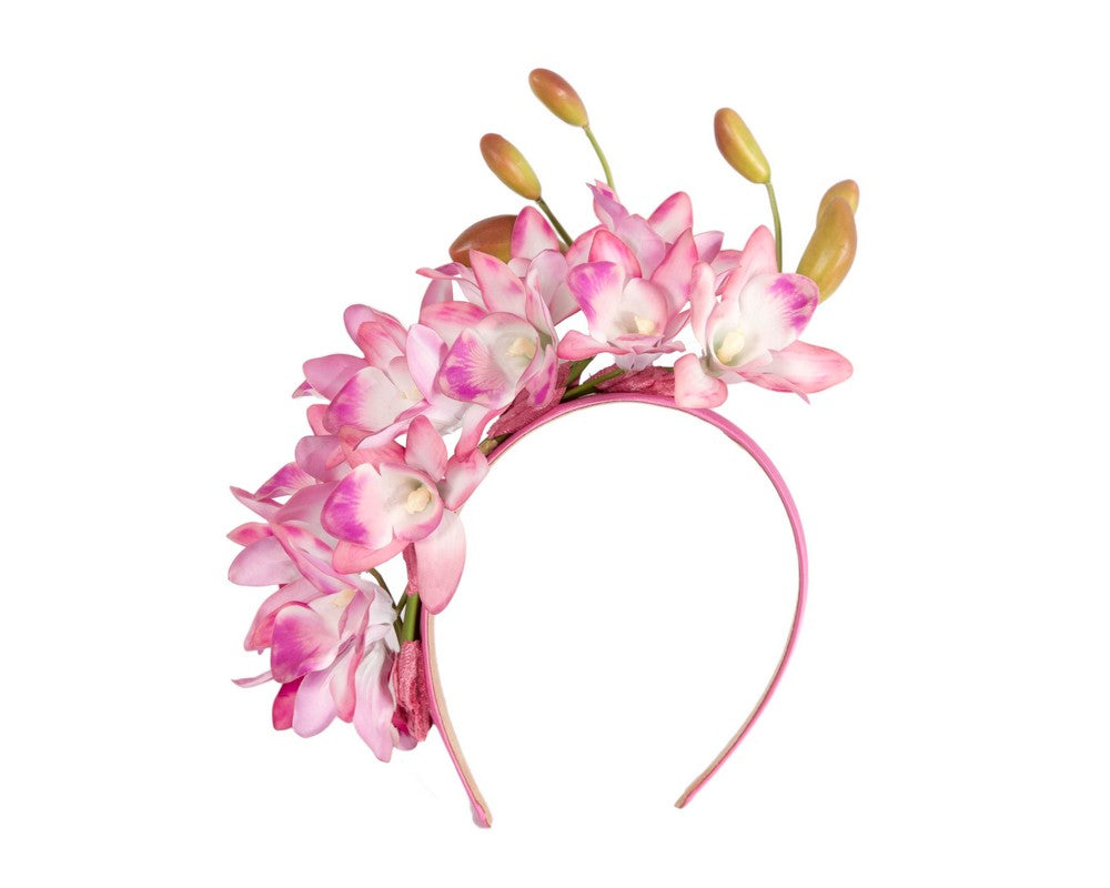 Exclusive pink flower fascinator headband by Cupids Millinery