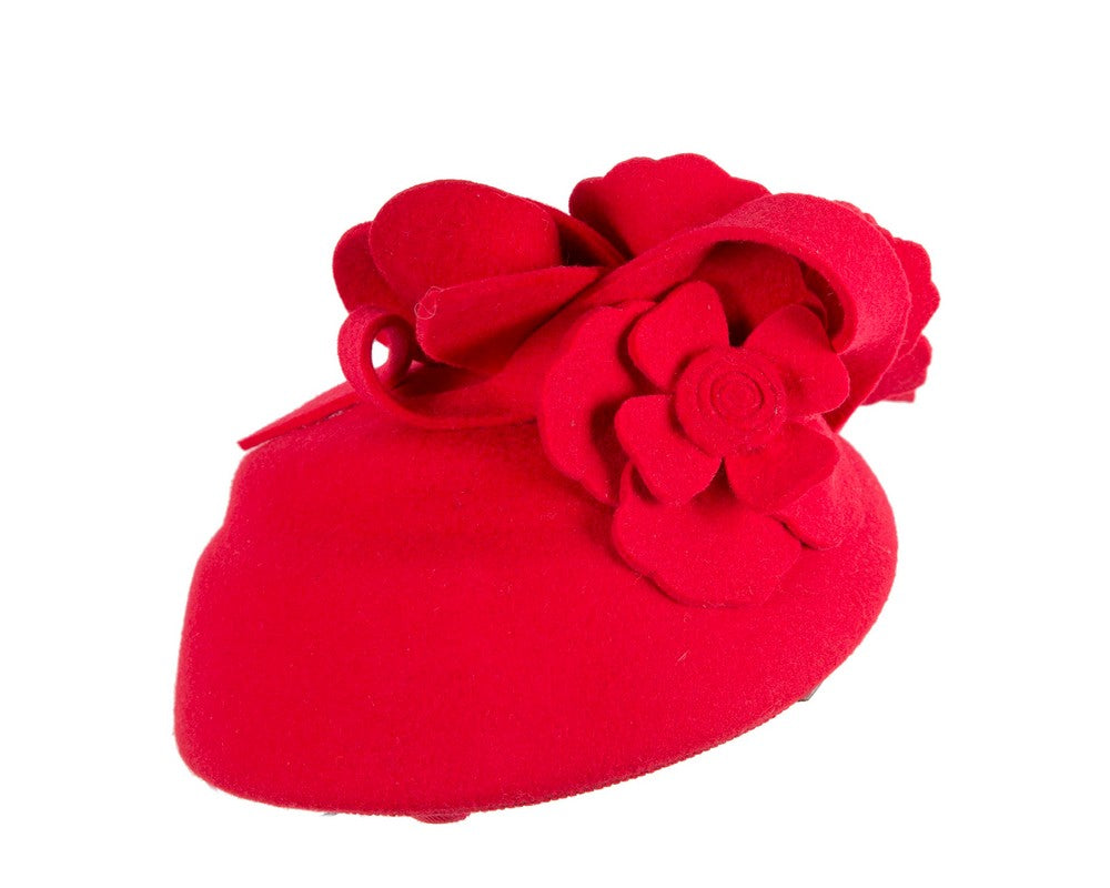 Exclusive red felt pillbox fascinator by Cupids Millinery