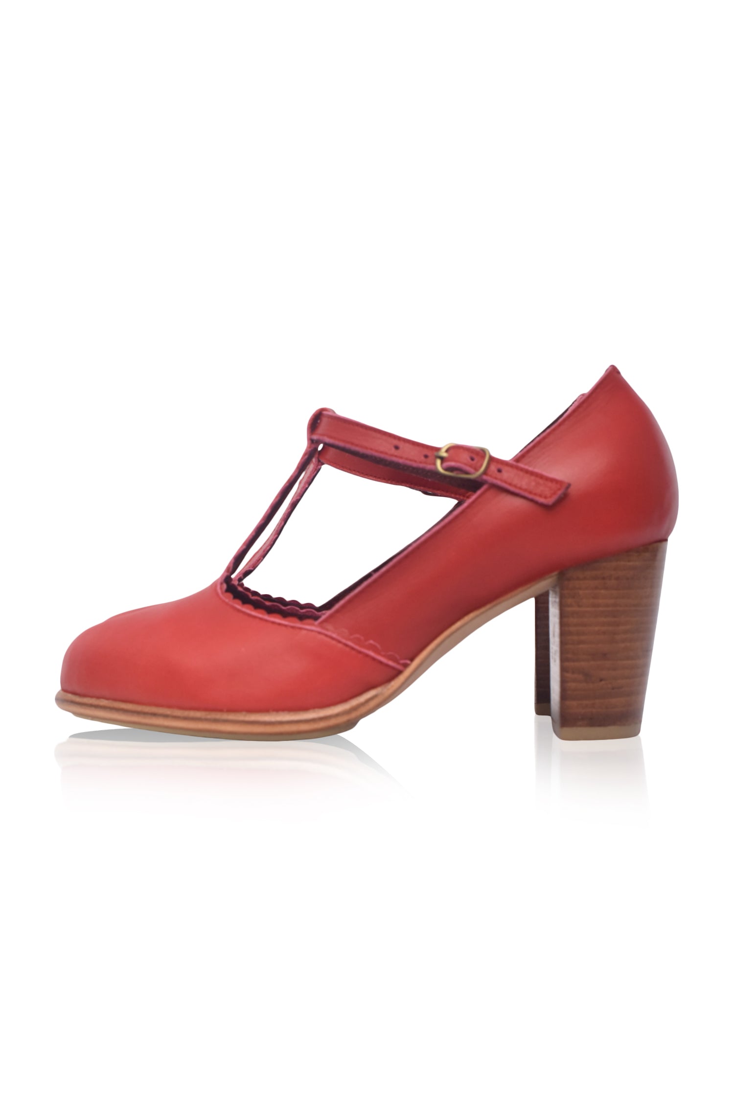 Dawn T-strap Leather Heels