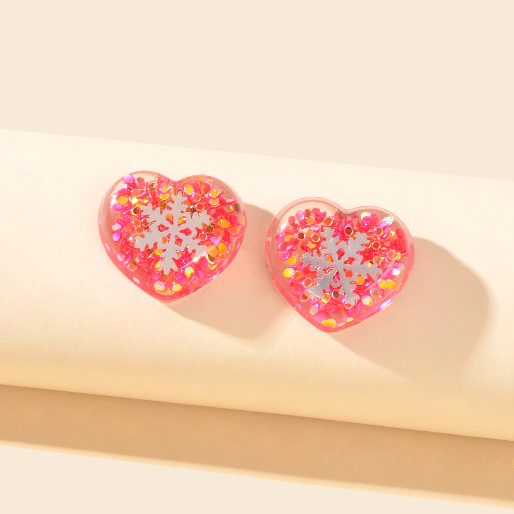 Pink Love Resin Snowflake Stud Hypoallergenic Earrings