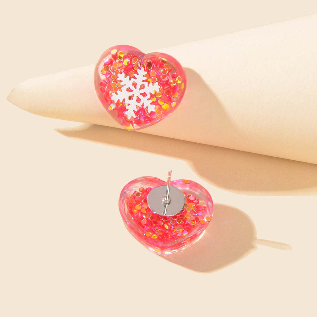 Pink Love Resin Snowflake Stud Hypoallergenic Earrings