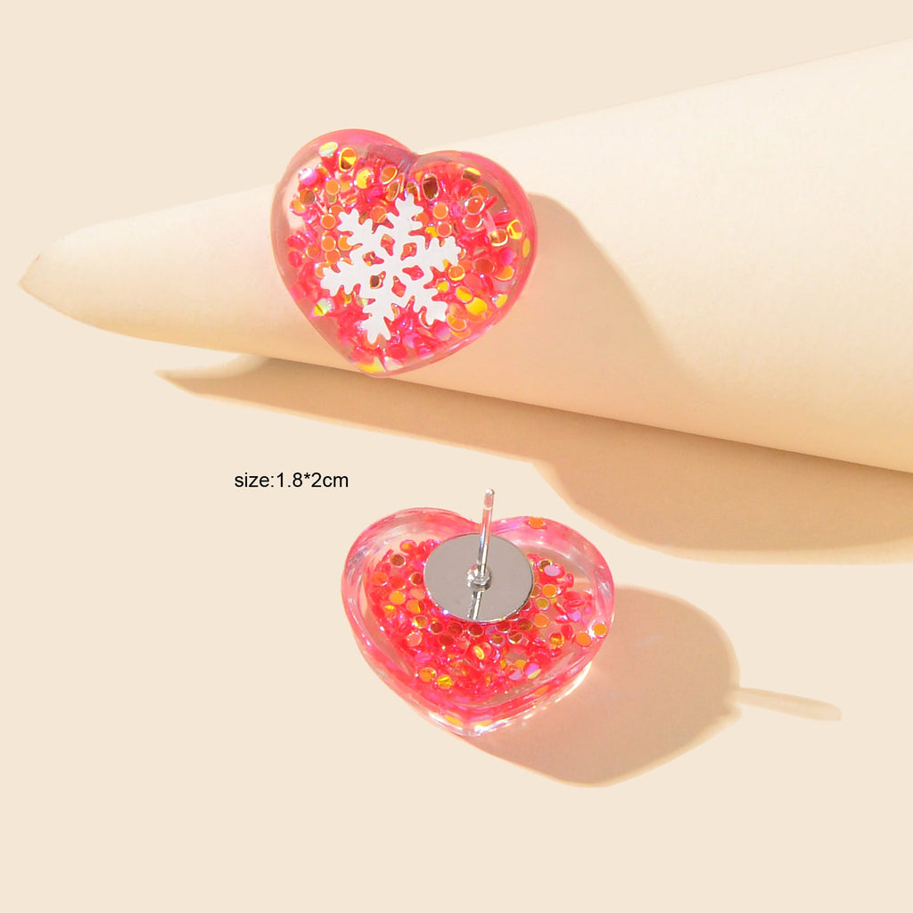 Pink Love Resin Snowflake Stud Hypoallergenic Earrings