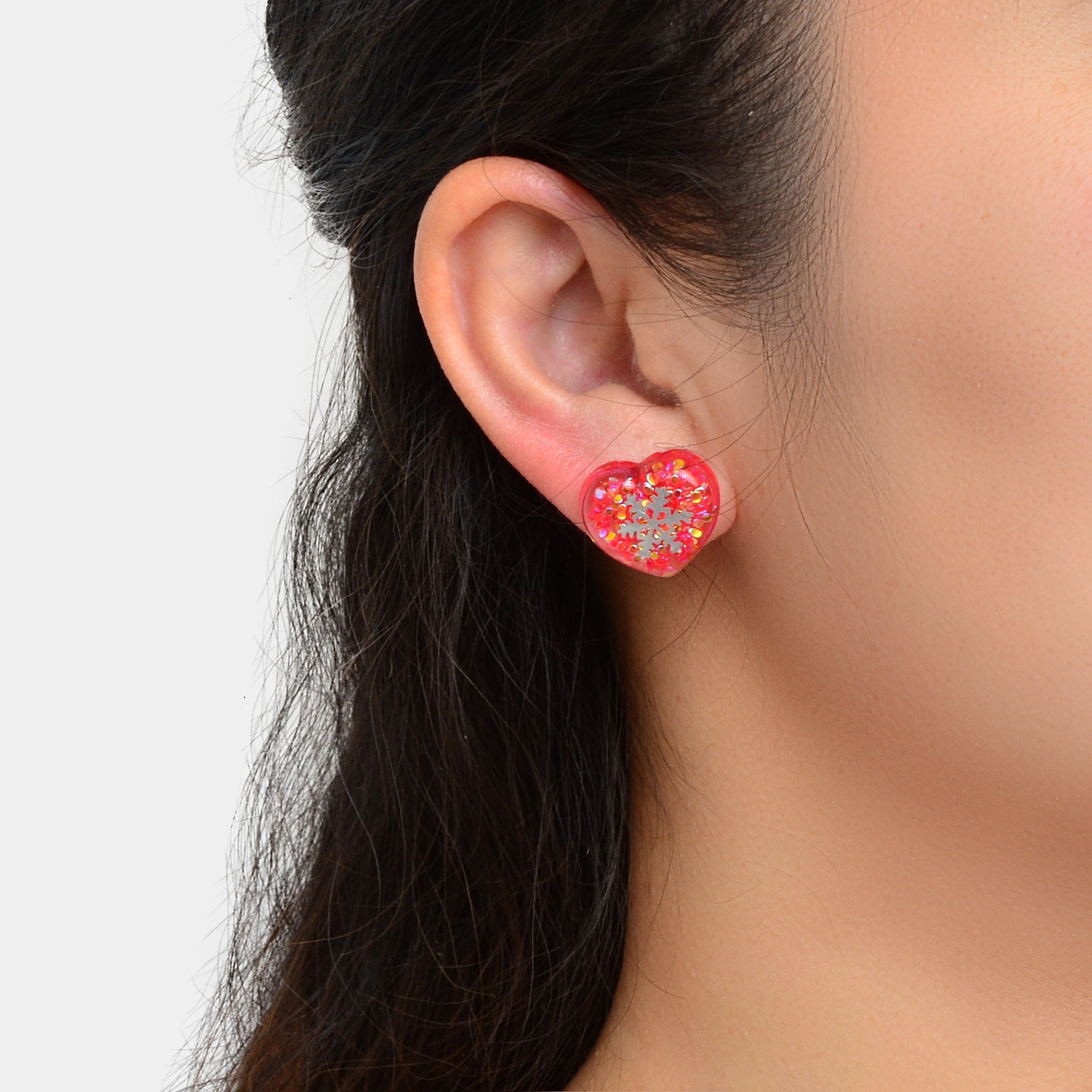 Pink Love Resin Snowflake Stud Hypoallergenic Earrings