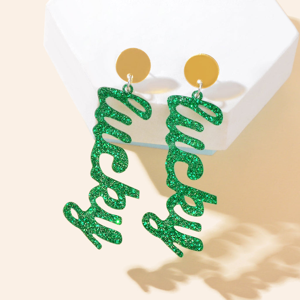 Acrylic Green Letter Drop Earrings
