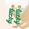Acrylic Green Letter Drop Earrings